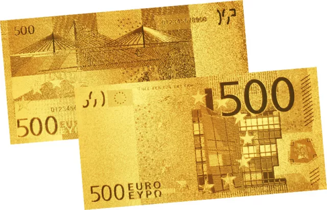 GROßE GOLD BANKNOTE - 500 EURO - VERGOLDET - SELTEN