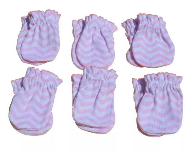Pink Wave - 6 Pairs Cotton Newborn Baby/infant No Scratch Mittens Gloves