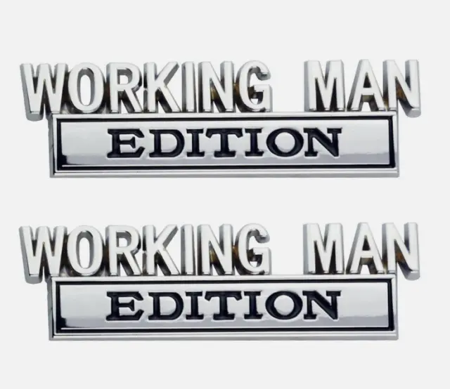 2Pc WORKING MAN EDITION Emblem 3D Metal Car Truck Badge Logo Chrome Black
