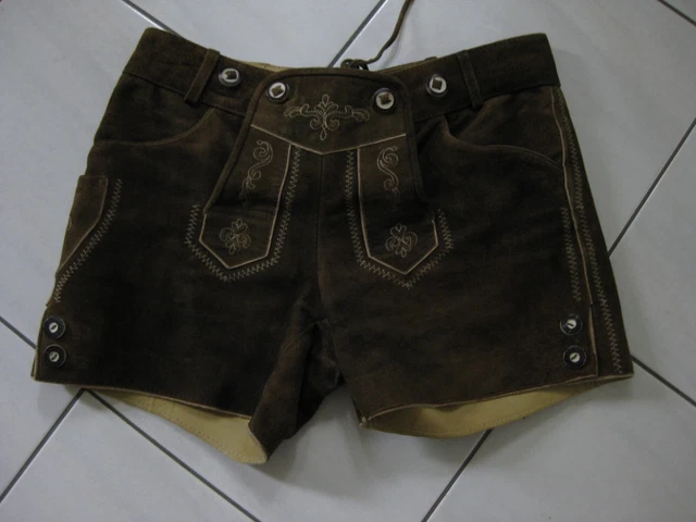 MarJo Trachten Lederhose Kurz Bermuda braun Leder Damen Gr. 36 wie NEU