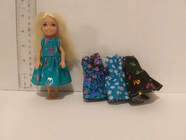 Doll Clothes Handmade to fit 5" Chelsea Barbie doll- Lot 0f 4--Dresses,-  C95