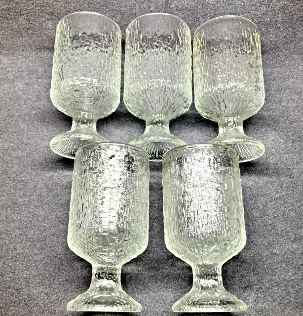 Crystal Ice Footed Wine Glass by Indiana Glass Co, 10 Oz, Clear Set of 5 Vintage