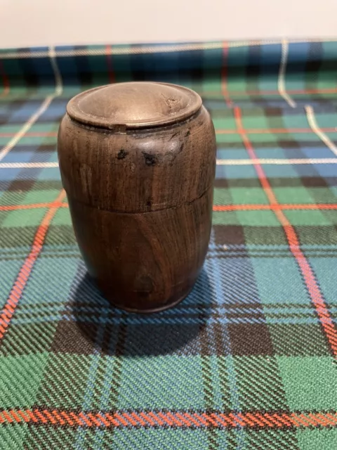 Small Lidded Wooden Barrel Shaped Pot