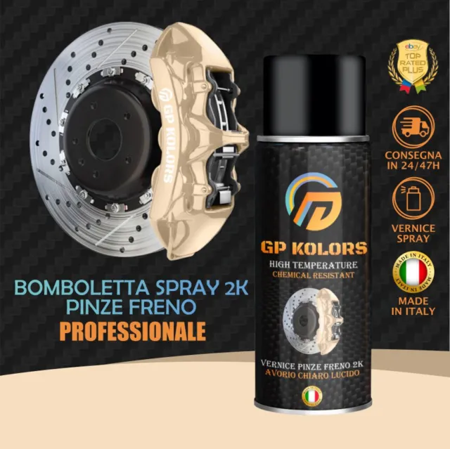 Vernice Pinze Freni Spray 2K AVORIO CHIARO LUCIDO Auto Moto Alta Temperatura