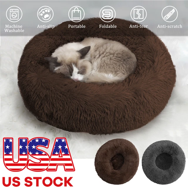 Donut Plush Dog Cat Pet Bed Fluffy Soft Warm Calming Bed Sleeping Kennel Nest