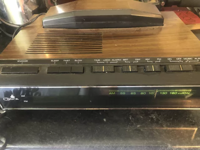 Vintage COBRA Telephone Alarm Clock Radio Phone Faux Wood Walnut RP-710S RARE
