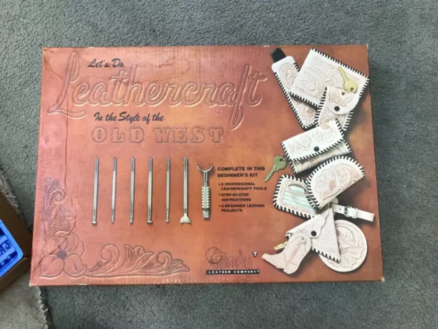 Used Vintage Tandy Leather Craft Kit- tools-hammer-stencils- books