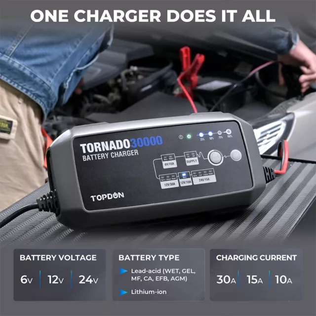 💥TOPDON T30000 30A Auto BatterieLadegerät Tragbar Batterielader Battery Charger 2