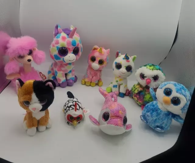 Lot of 9 Ty Beanie Boos Big Eyes Retired Cute Cuddled Plush Animals Stuffed Toys