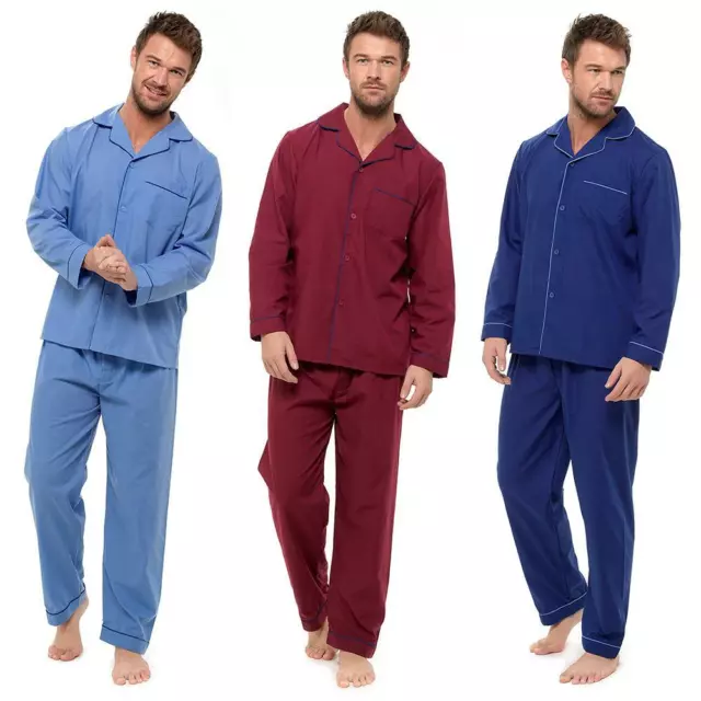 Mens Traditional Pyjamas Polycotton Button Through Long Tailored Pyjama Set