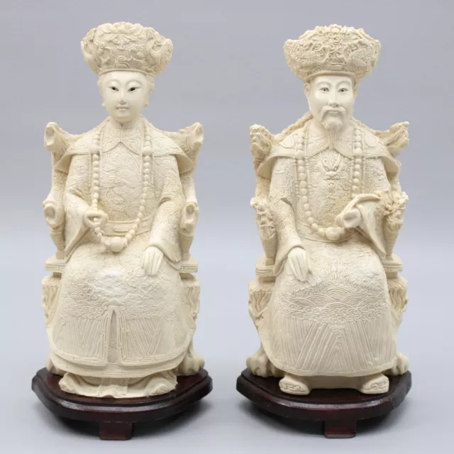 Vtg 12" Pair Chinese Emperor Empress Asian Figure Couple Statues Reproductions