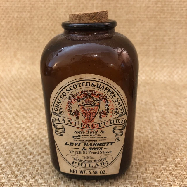 VINTAGE BOTTLE CORK Label Levi Garrett Tobacco Scotch Rappee Snuff