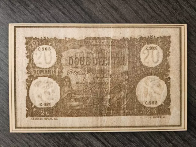 Romania 20 lei 1917 engraving on wood banknote