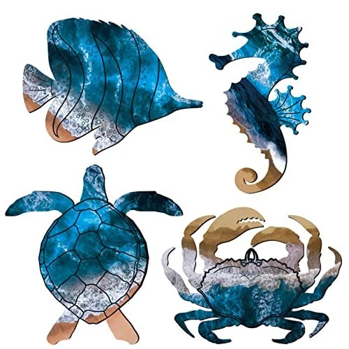Set of 4 Seahorse Wall Decor Sea Turtle Fish Crab Starfish Sea