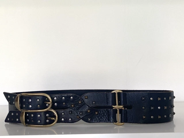 Ceinture Vintage Chaîne En Métal Doré Et Cuir - Taille ~90-100cm - Fait Main France