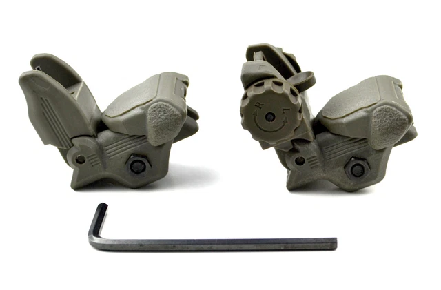 BACKUP Sights Flip up Front and Rear Set for Picatinny, GREEN Polymer * 2PC SET