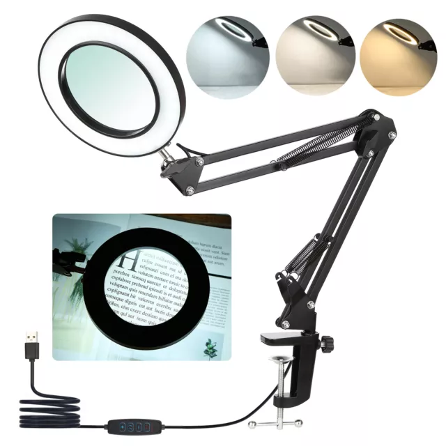 Magnifier LED Lamp 8X Magnifying Glass Desk Table Reading Light W/ Clamp Q5M3