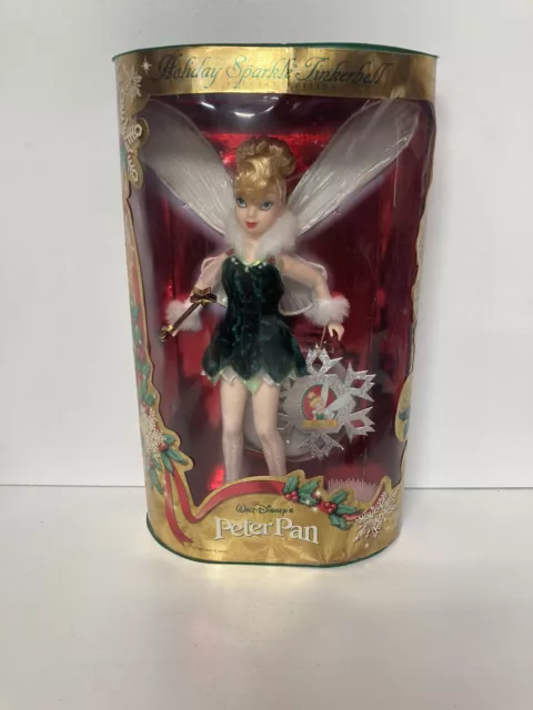 Disney Peter Pan Holiday Sparkle Tinker Bell Barbie Doll Mattel w/Ornament 1999