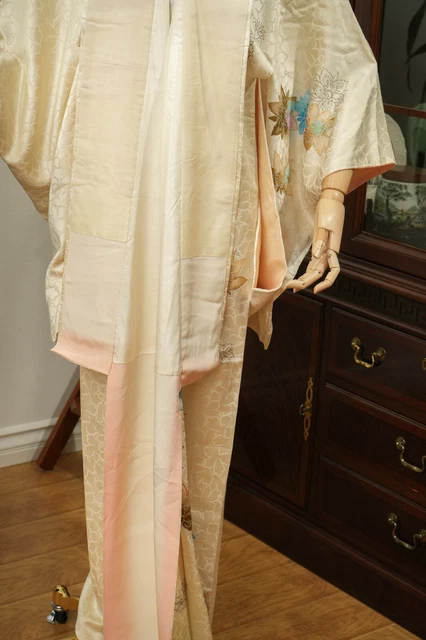 Dear Vanilla Japanese Silk Kimono Women's Robe Gown Authentic Japan Vintage Mint 8