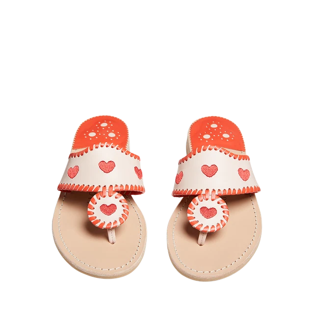 New Jack Rogers Womens Blush Heart Embroidered Whipstitch Thong Sandal Size 11