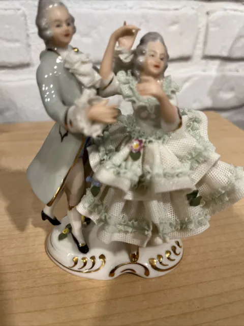 German Dresden Porcelain Lace  Dancing Couple Figurine