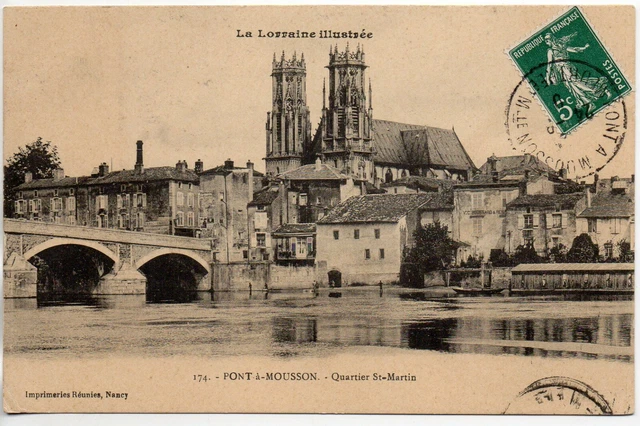 PONT A MOUSSON - Meurthe et Moselle - CPA 54 - Eglise St Martin - quartier