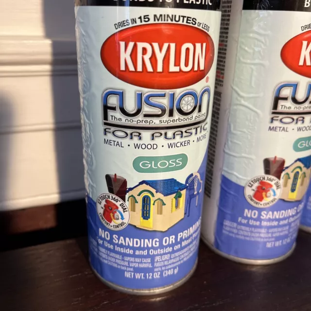 3 Krylon Fusion for Plastic Spray Paint - Gloss Blue Hyacinth 2333, 12 oz each 2