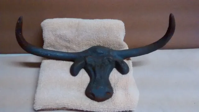 Cast Iron Cow Head Coat or Hat Rack with Hornes 10" Long from tip to tip.