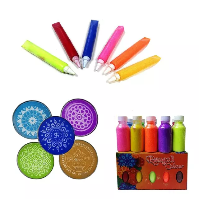Rangoli Colour Powder Tool Kit, Bottles, Tubes, Stencils For Diwali Gift