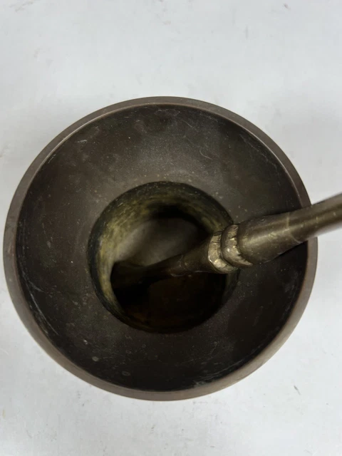 Mid-19th Century Style French Patinated Bronze Mortar W Original Pestle 3