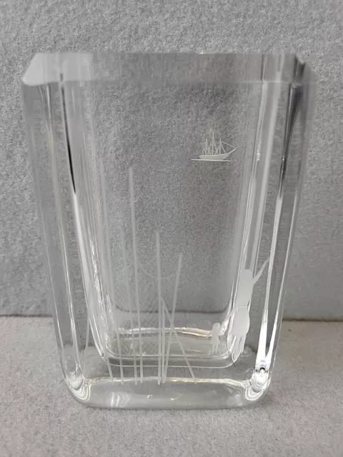 Skruf crystal Glass Vase “The Farewell” Signed Bengt Edenfalk Boat Ship Sweden