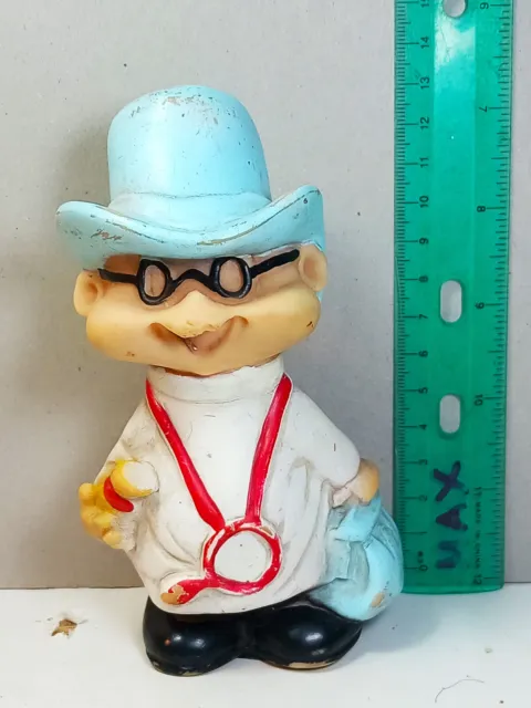 vtg LITTLE BOY DOCTOR  with bag hat RUBBER TOY DOLL made by  CHICCO Italy