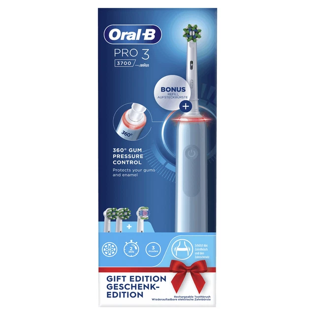 Oral-B PRO Spazzolino Elettrico Ricaricabile 3 3700 Blu, 3 testine, 1 Spazzolino