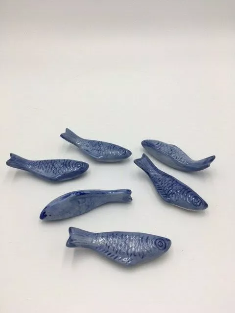 Chopstick Rests Set of 6 Sushi Japanese Blue & White Fish 2 Designs 3" Long