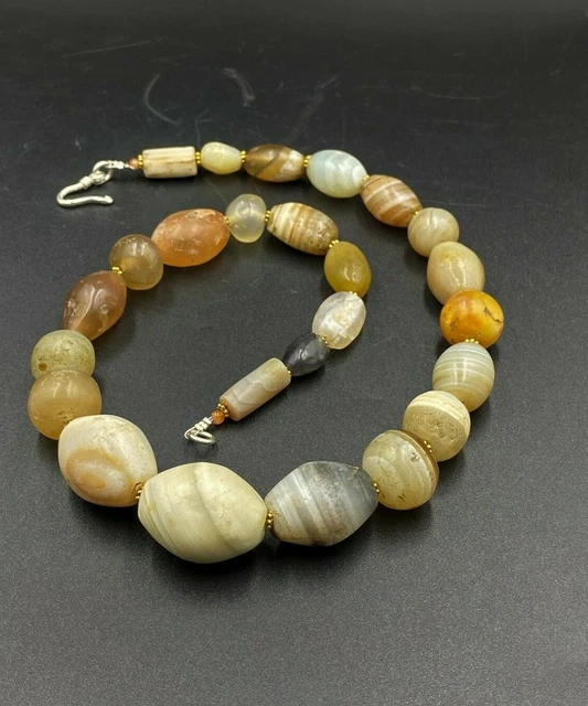 Old Antique Ancient Himalayan Indo Tibetan Sulumani Agate Beads Mala Top Beads
