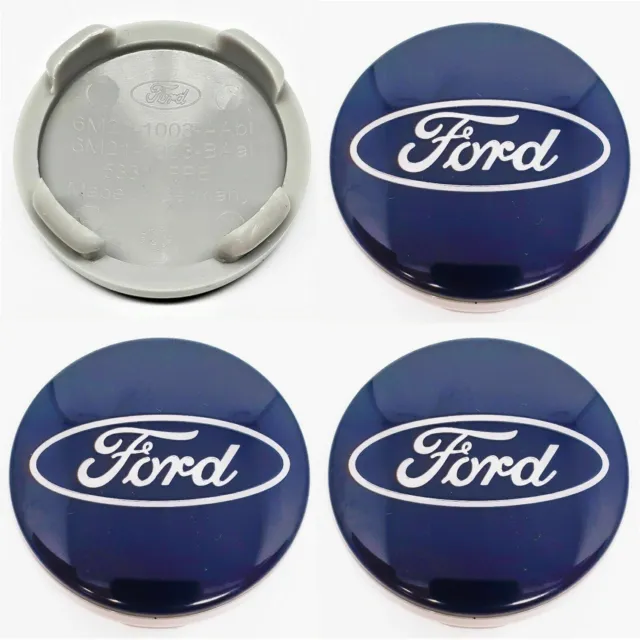 4x Ford BLUE 54mm Alloy Wheel Hub Centre Caps Badges Mondeo Fiesta, Galaxy, Kuga