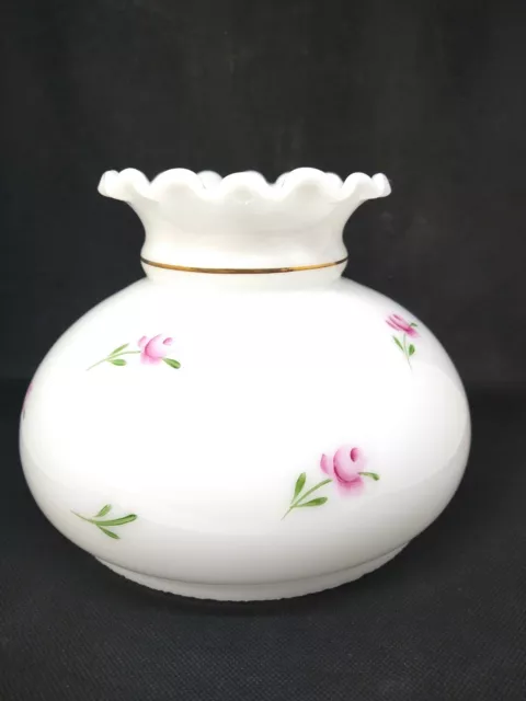 Milk Glass Lamp Shade Hand Painted Pink Roses 7" fitter