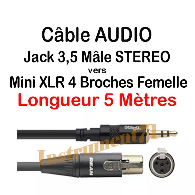 Câble Jack 3.5 Stéréo Mâle vers Mini XLR 3 Femelle 1m