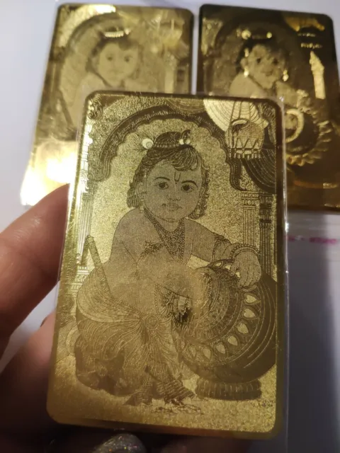 Lot 3 pcs.talisman Little Krishna #3 metal card Purse Money Attract Wealth
