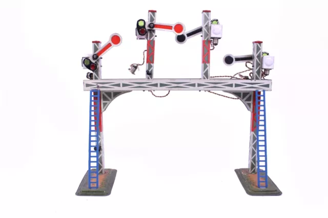 Signalbrücke mechanisch 4 Lichtsignale Blechspielzeug Eisenbahn Spur 0 Antik