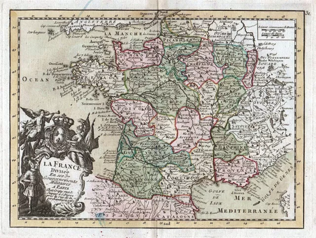 France Frankreich carte Karte map gravure Kupferstich Le Rouge 1767
