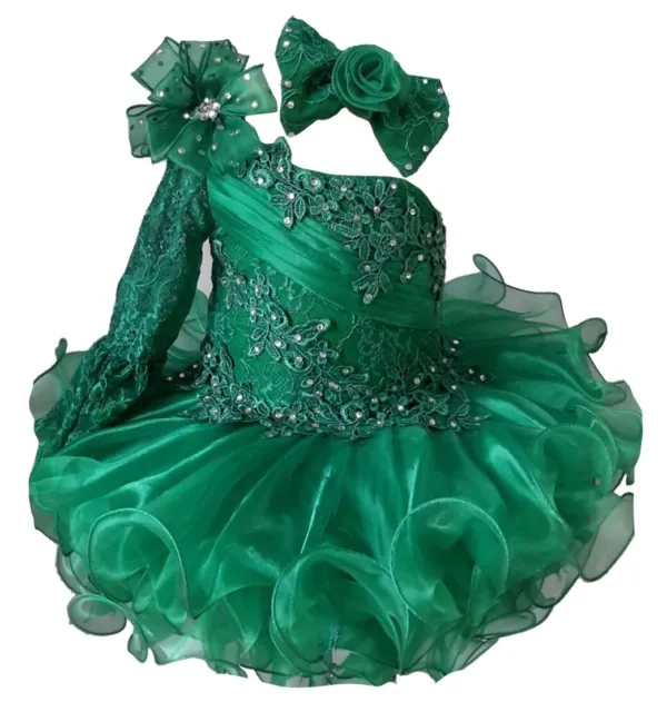 G086 green Lace Floral Baby Kids Toddler Girl's Pageant Dress size12-18Months