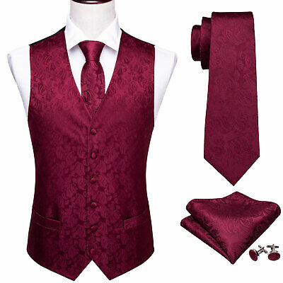 Gilet gilet rosso bordeaux da uomo vino rosso tuta cravatta di seta set hanky matrimonio formale