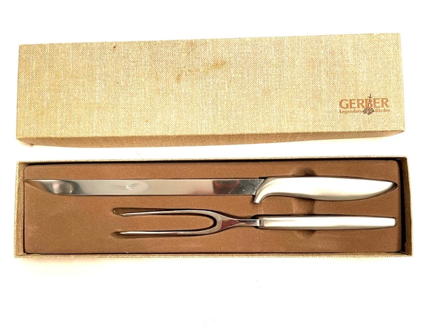 Vintage Gerber Siegfreid Legendary Blades Carving Knife And Fork Set In Box