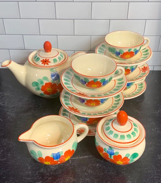 Rare 15 Piece Tea Set By Ditmar Urbach Czechoslovakia C.1913 Read