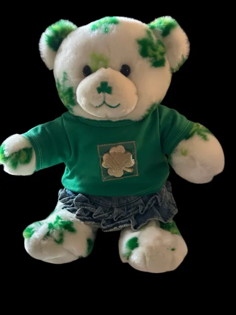 Build A Bear St Patrick's Day Lucky Shamrock Clover Green with Gold/Jean Outfit