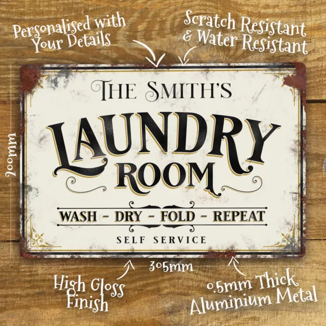 Personalised Laundry Washing Sign Plaque Vintage Retro Shabby Chic - 200x305mm 2