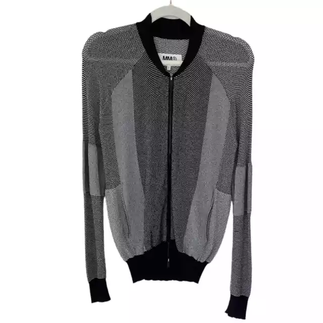 MM6 Maison Martin Margiela Zip Stretch Open Knit Sweater Jacket Gray Black Med