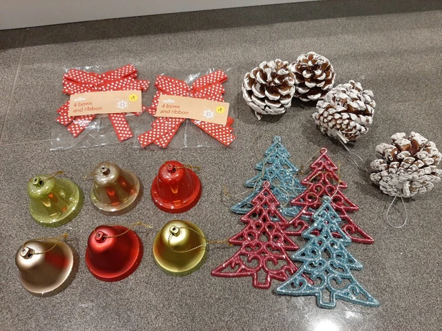 Christmas Tree Decoration Bundle - Hanging Bells, Trees, Pine Cones & Bows