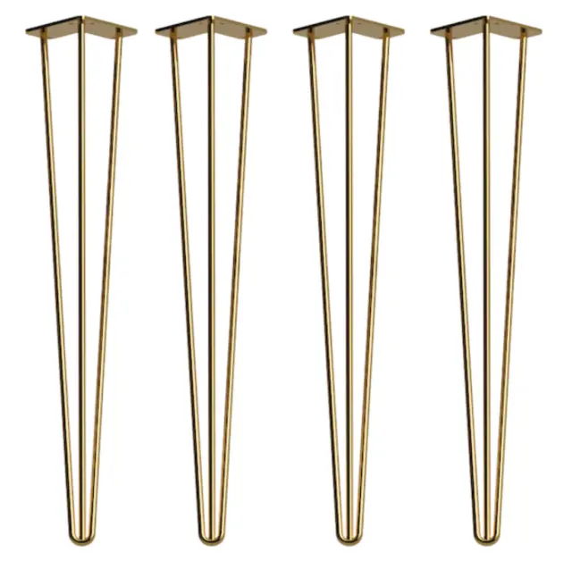 Gold Premium Hairpin Legs - Range of Sizes - 3 Rod - Set of 4 - Furniture Legs